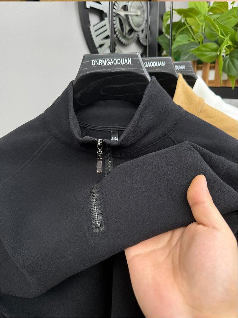 Мужской осенне-зимний вельветовый свитшот с длинным рукавом и молнией до середины груди - однотонный, теплый, универсальный топ