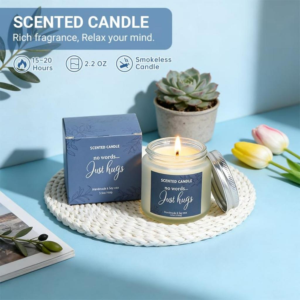 7 Piece Luxury Bath & Body Gift Set: Hug in a Box Relaxing Home Spa Kit, with Insulated Mug, Scented Candle & Bath Bomb, Self Care Gift for Birthday
