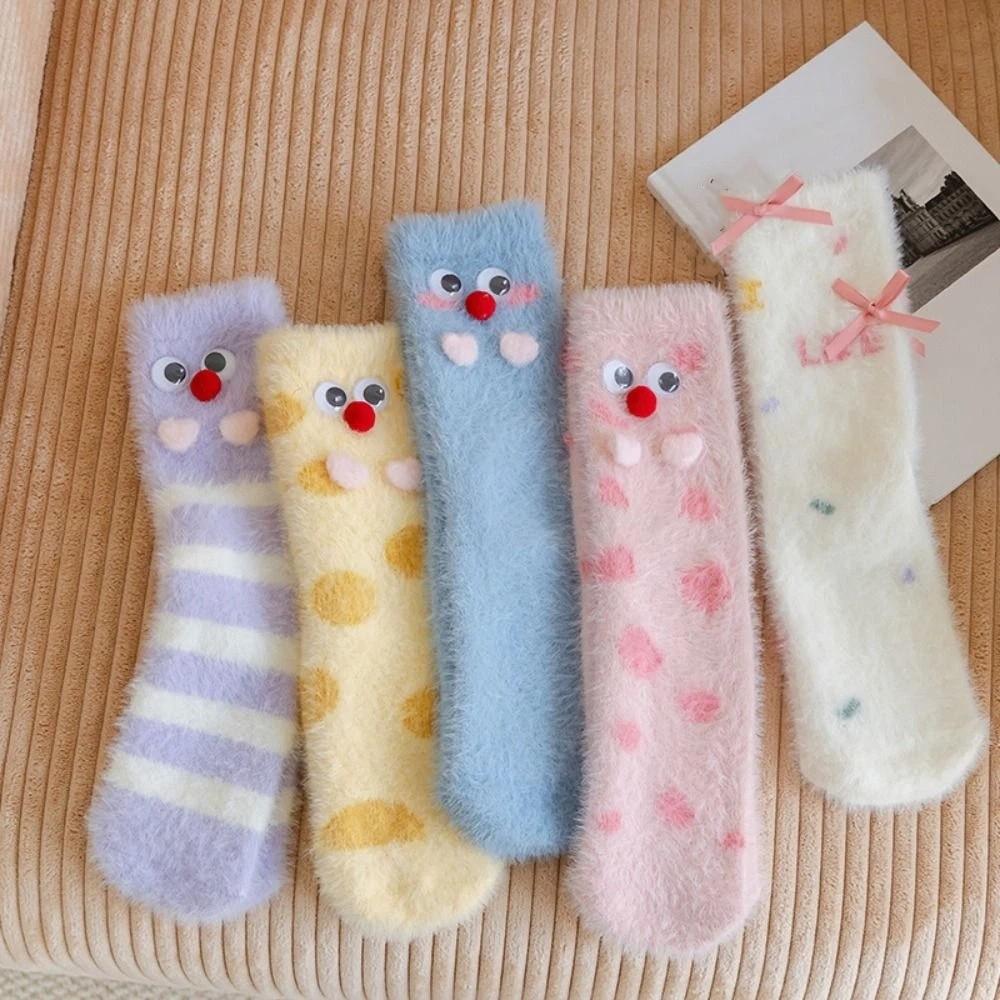 Cute Eyes Plush Dot Socks Soft Thicken Warm Socks Ins Mink Fur Socks  Girls
