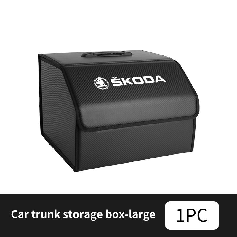 For Skoda Leather Car Trunk Storage Box Multifunctional Tool Organizer Bag VRS Octavia 1 2 3 Rapid Kodiaq Karoq Fabia Kamiq JA5