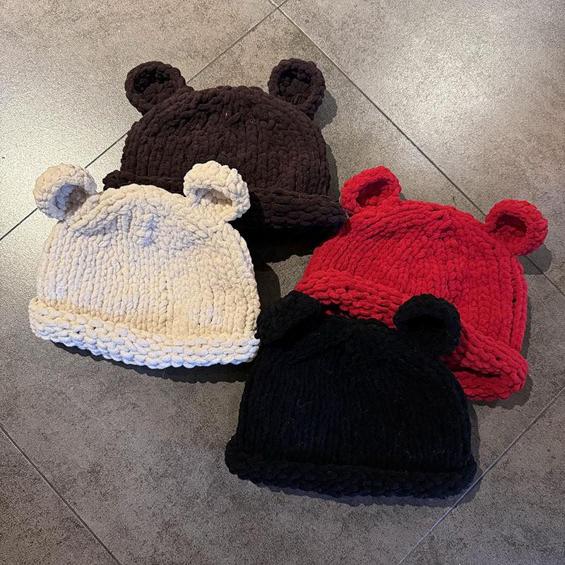 Knitting Color Solid Little Bear Ears Knit Wool Hats Women Fall Wear Winter