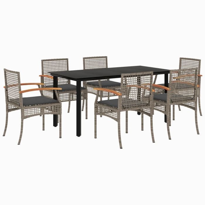 VidaXL Ensemble à Manger de Jardin avec Coussins 7 pcs, Table et Chaise de Terrasse, Meubles de Patio, Mobilier d'Extérieur, 3213621