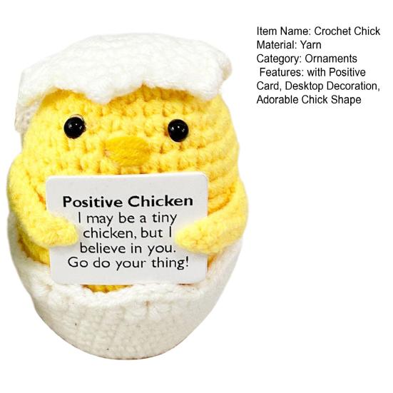 Мини-вязаная крючком курица с позитивной открыткой, ручная работа, пряжа, вязание, сине-желтая кукла, игрушка для снятия стресса, украшение для домашнего офиса и рабочего стола