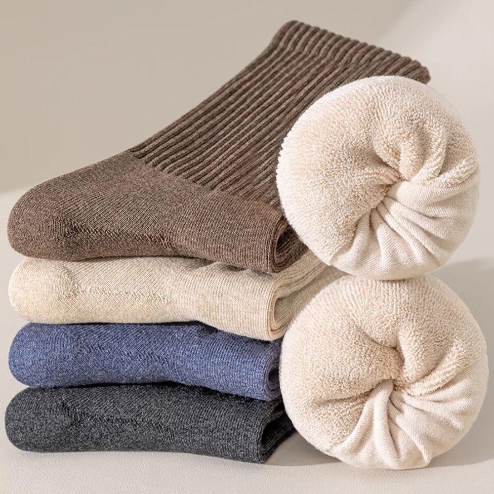 Носки среднего размера из хлопка, толстые теплые чулки из флиса, зимние теплые носки среднего размера