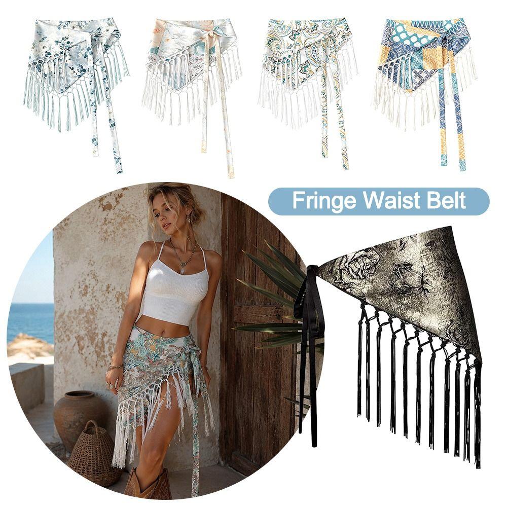 Tassels Fringe Waist Belt Embroidery Floral Triangular Belt Triangle Waistband Dress Jeans Decor
