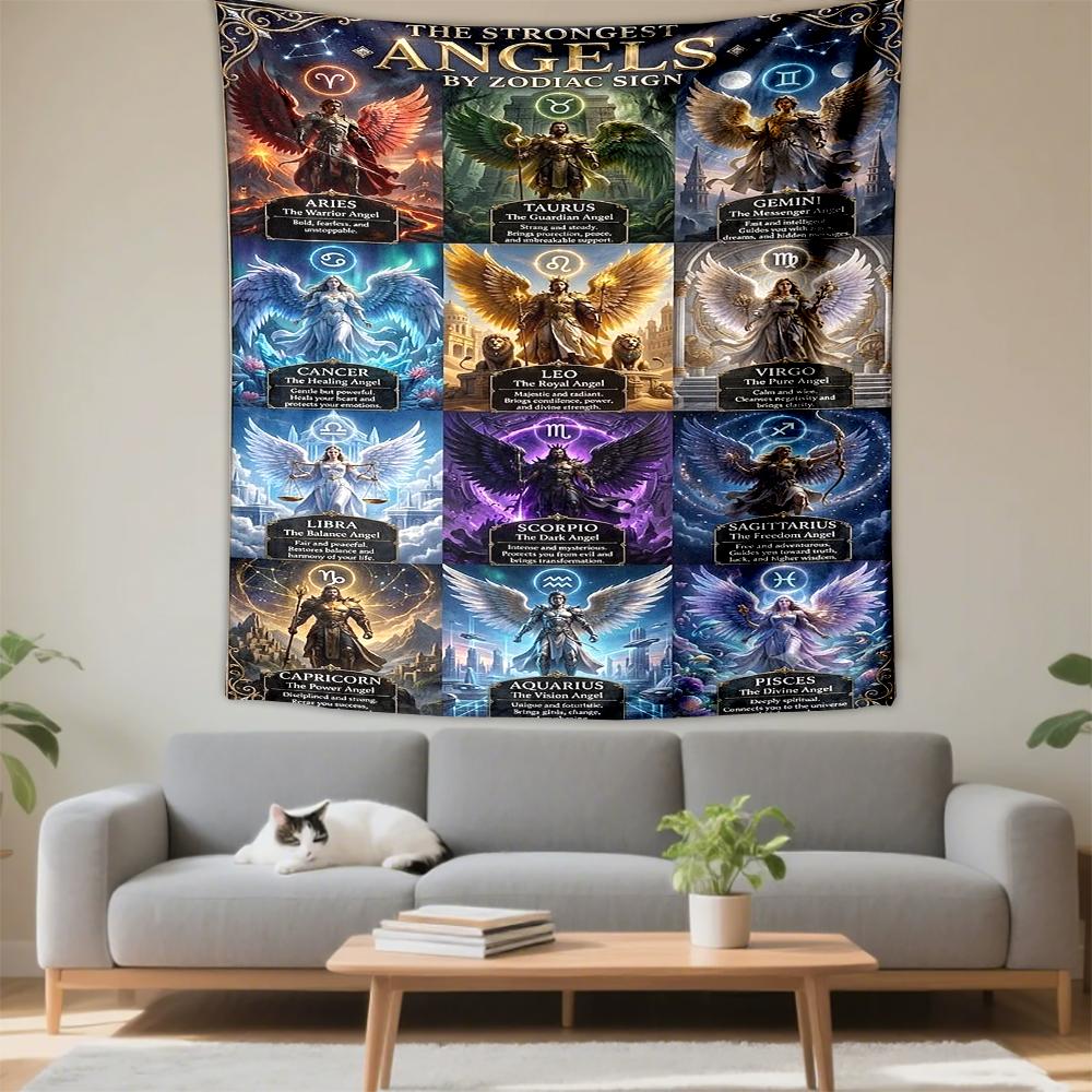 Zodiac Angels Art with Astrological Signs Patterned tapestry for bedroom and living room home decor