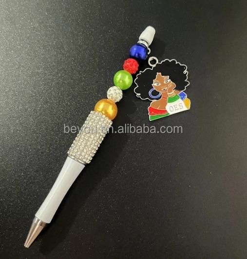Order of Eastern Star White Ballpoint Pen OES Pentagram High Heels Lady Pendant Gift Bling Pens