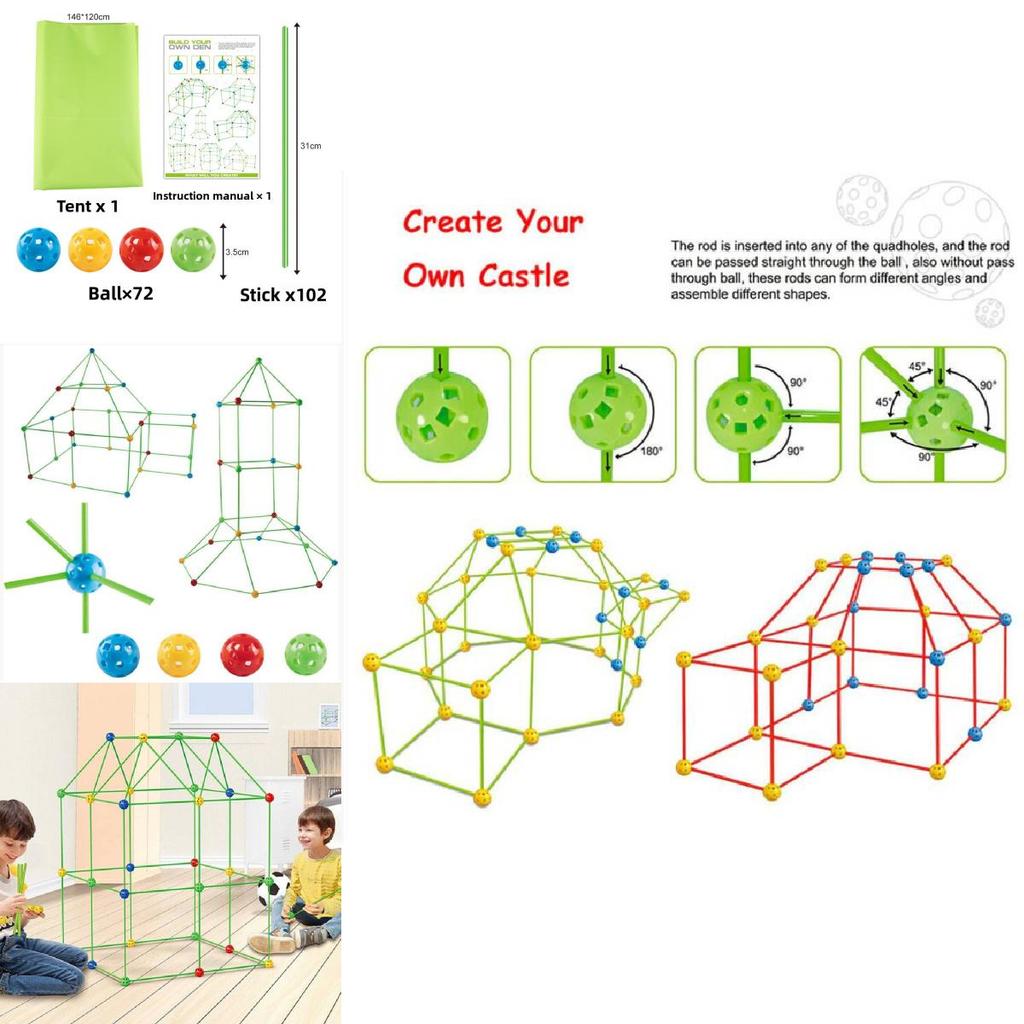 Childrens Diy Construction Tent Set With Plastic Building Blocks For Creative And Educational Fun