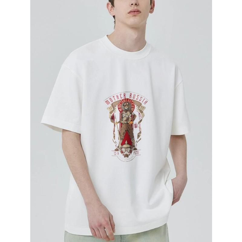 Black T Shirt with Mother Russia Graphic and Text Design for Casual Wear