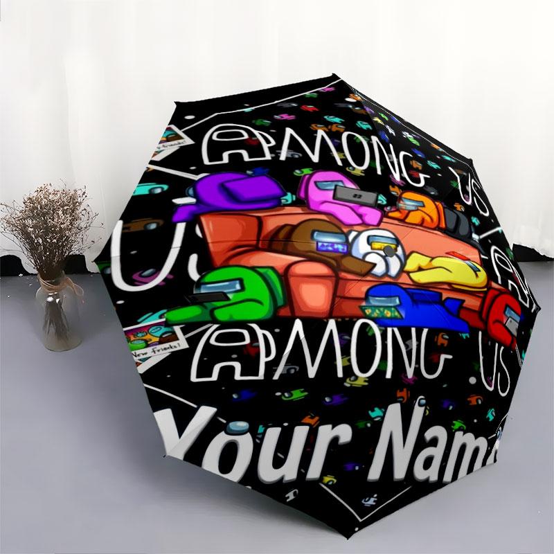 1 PC Automatic Folding Umbrella - Among Us Custom Name Pattern, Portable & Foldable Design with 8 Ribs, Christmas Birthday Gifts
