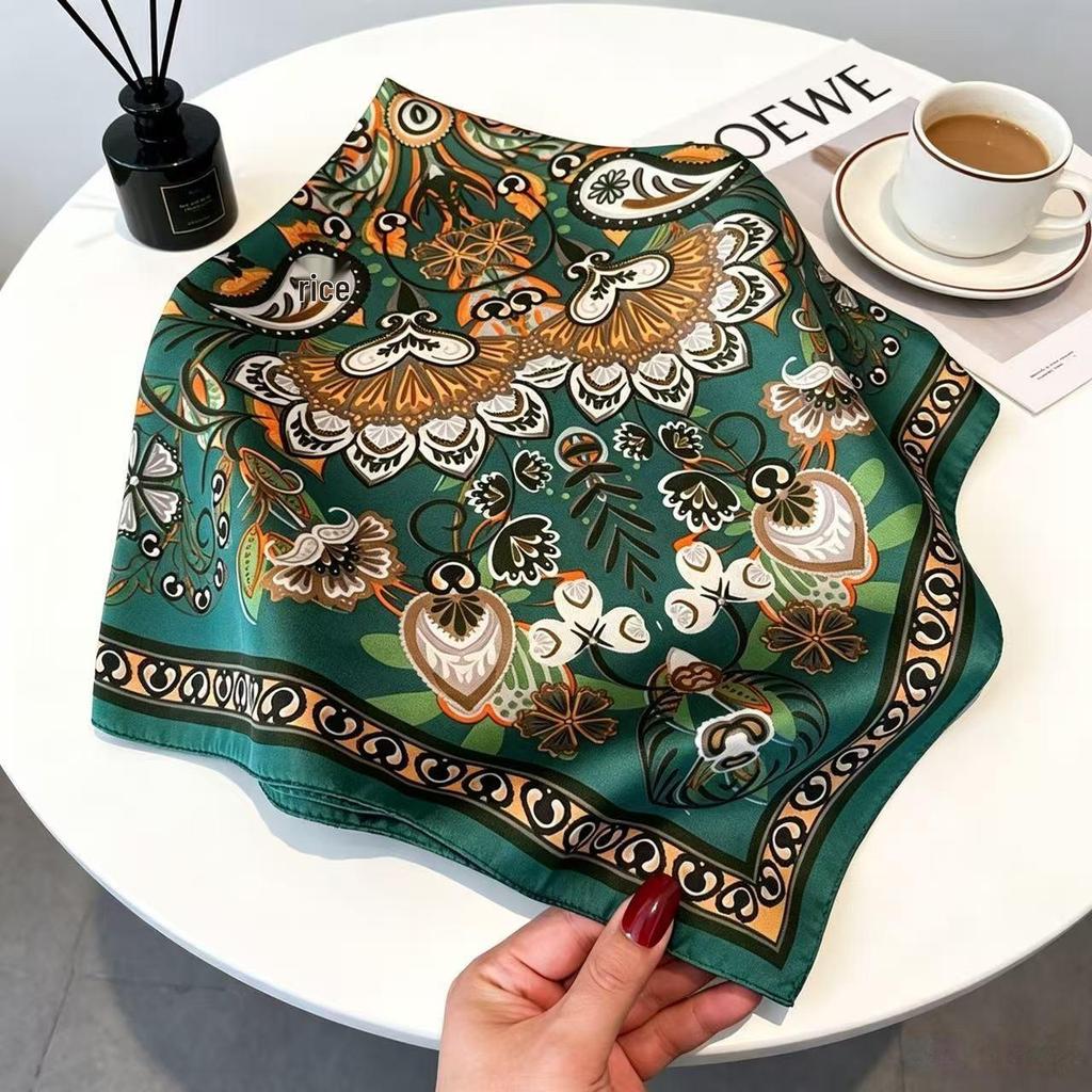 70CM×70CM Imitation Silk Printed Versatile Scarf for Women - Multifunctional Decorative Silk Neck Scarf