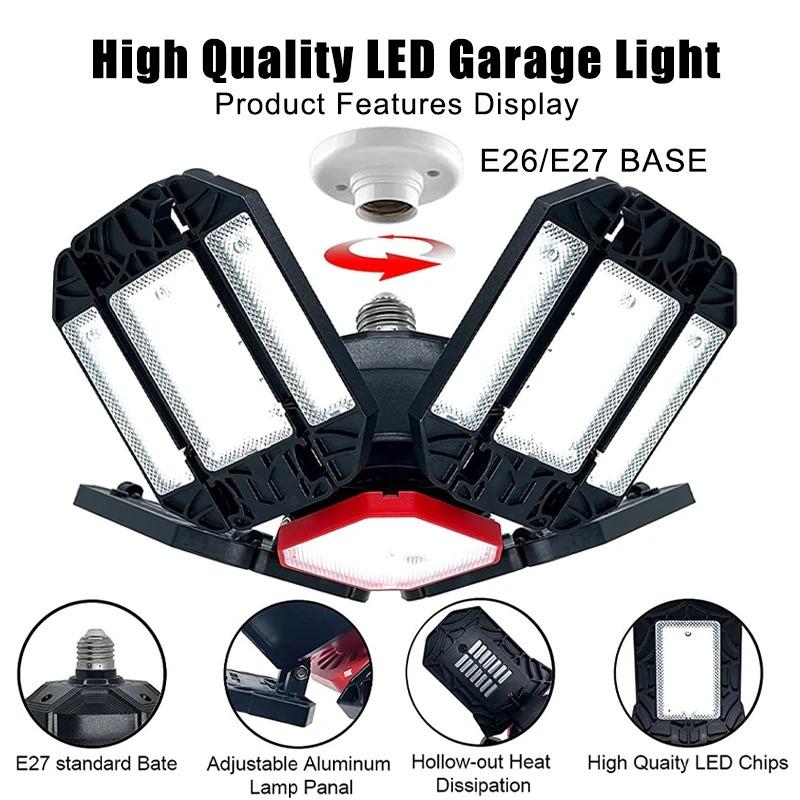 Bright Led Garage Light Deformable Ceiling Lighting with Adjustable Panels Shop Work Lamps for Storage Warehouse Workshop Light