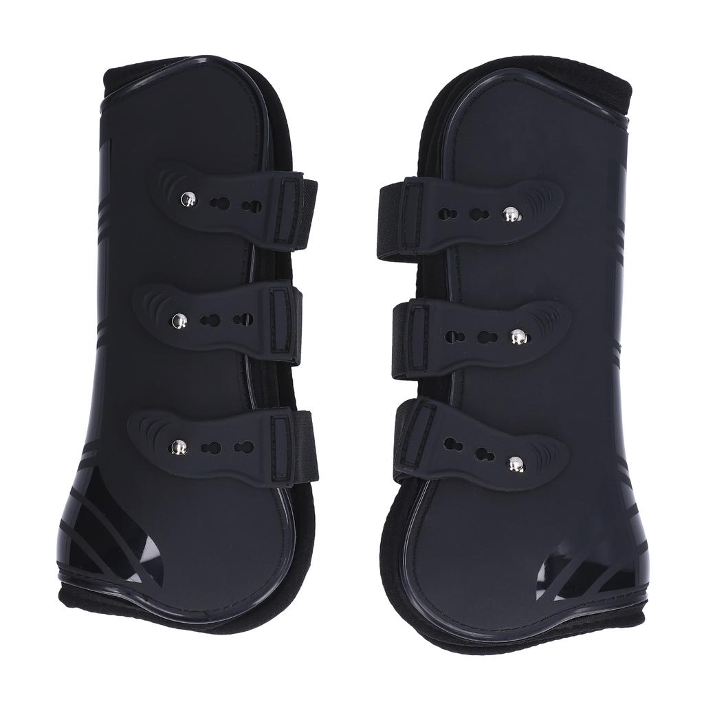 2pcs Horse Leg Boots PU Neoprene Protective Adjustable Horse Secure Boots for TendonBlack Front