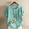 Women's Fashion Round Neck Short Sleeve T-shirt Casual Cotton Linen Graphic Shirt Leisure Loose Flower Prined Summer Blouse Tops