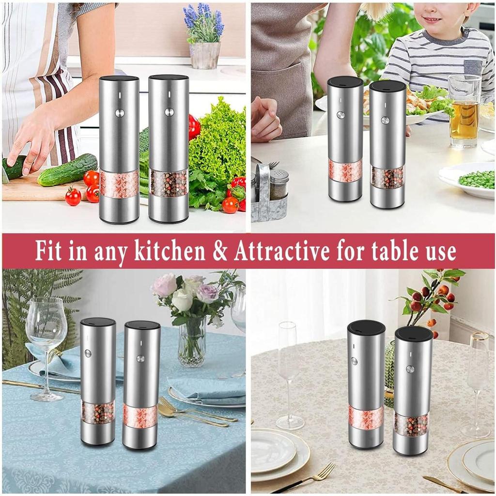 Electric Salt and Pepper Grinder Set - USB Rechargeable - No Battery Needed Modern Style - Automatic Black Peppercorn & Sea Salt Spice Mill Set