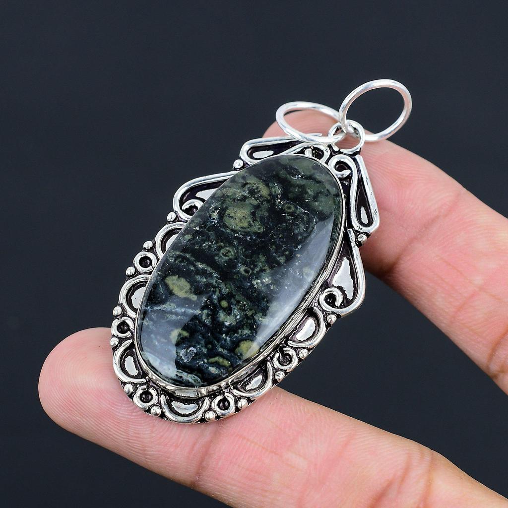Anniversary Gift For Her Natural Kambaba Jasper Gemstone Pendant 925 Silver