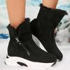 Fashion Casual Thick Bottom Solid Furry Snow Boots Women 2025 Winter Chunky Platform Wedge Heel Ankle Boots Side Zip Faux Fur Shoes Lady