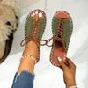 2025 Summer New Open-toed Slippers Women's Fashion Flat-bottomed Cross-lace Car Line Beach Fisherman Sandals Women