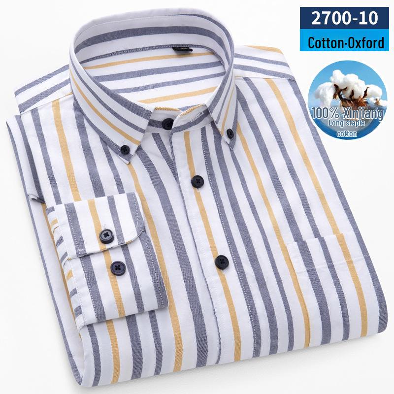 Мужская рубашка из хлопка Оксфорд в полоску с длинным рукавом — повседневная деловая одежда на весну