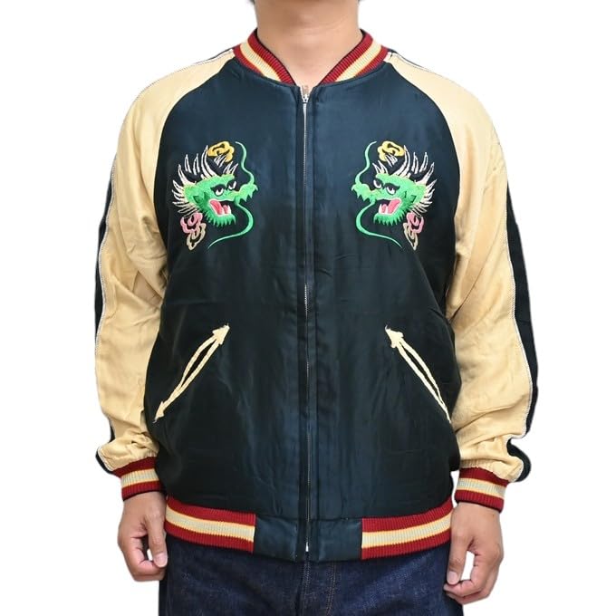 Tailor Toyo Aging Souvenir Jacket Sukajan ОРЕЛ ДРАКОН ЗЕЛЕНЫЙ ДРАКОН Tailor Toyo TT15545-119 & × (JP, Алфавит, XL, Черный)