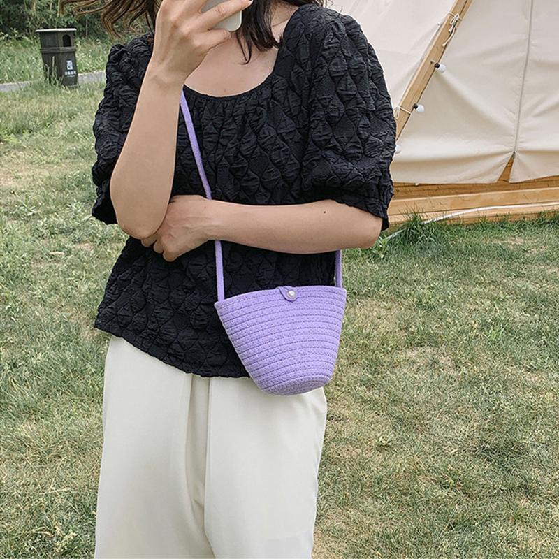 Повседневная хлопковая тканая женская сумка, маленькая плетеная летняя пляжная сумка Shell, женская дорожная сумка через плечо