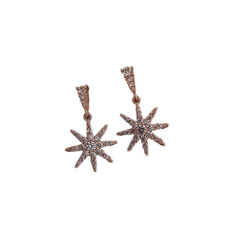 Korean Diamond Snowflake Pendant Earrings: Elegant, High-End Design, Versatile Fashion for Women