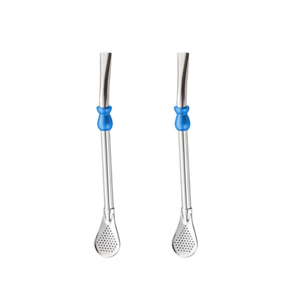 2 Piece Reusable Yerba Mate Drinking Straw 304 Stainless Steel Filter Straw Straw Spoon Cafe