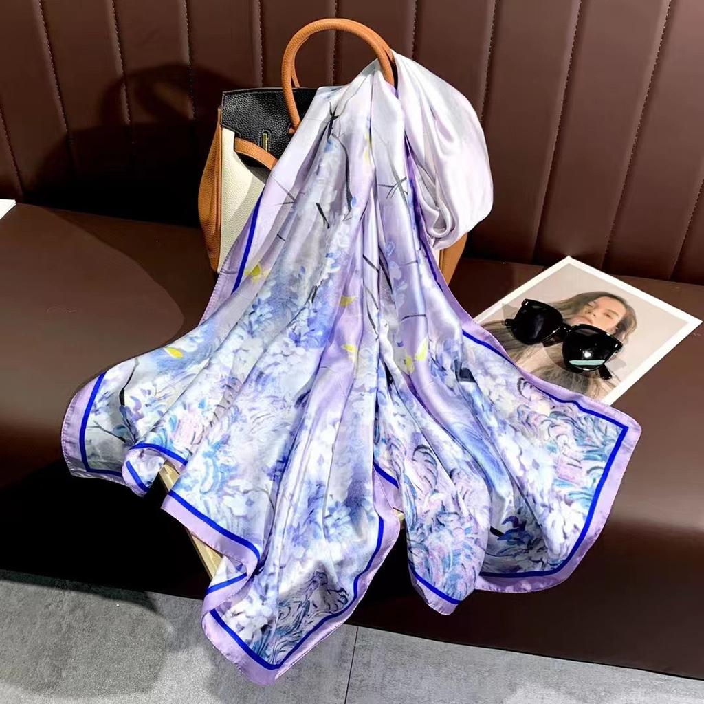 New Lijin Forging Silk Scarf Red Moonflower Printing Shawl Spring and Autumn Female Simulation Silk Scarf Versatile