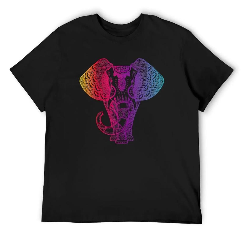Colorful Rainbow Elephant T-Shirt Anime T Shirts Rapper Graphic Tees Anime Clothes Fitted T Shirts for Men