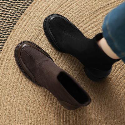 Krazing Po Микрофибра Зимние Круглый Носок Размер 33 Ботильоны Челси Размер 43 Слипоны Толстый Высокий Каблук Красивые Женские Ботильоны