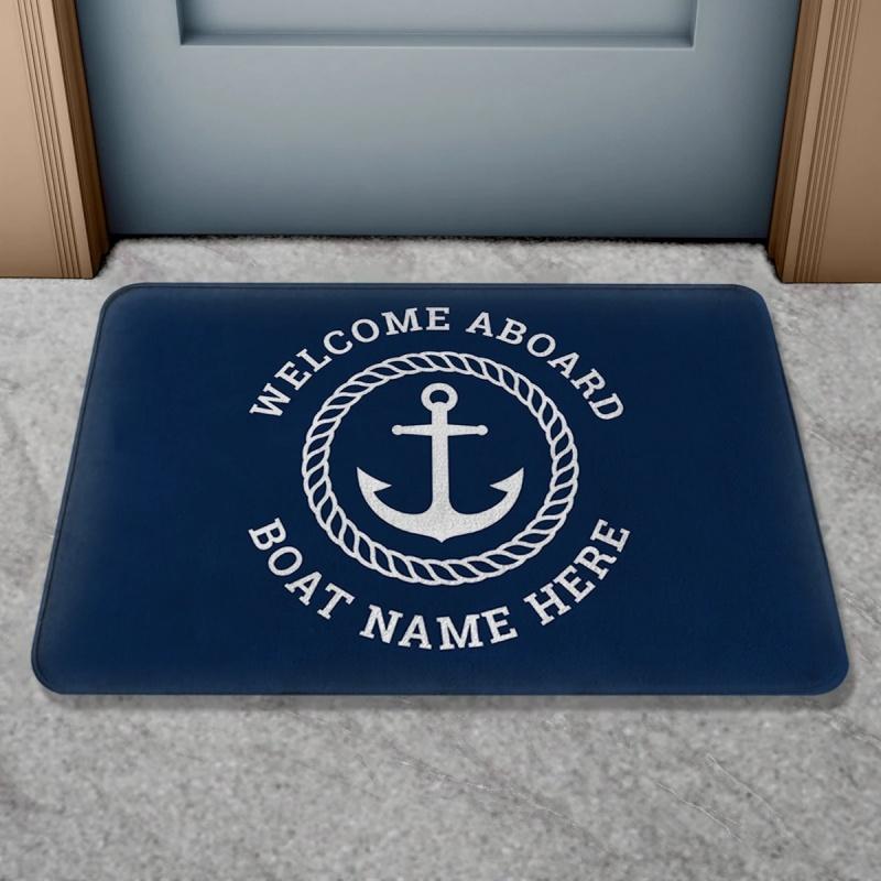 Добро пожаловать Абоаро Название Вашей лодки Так как Коврик для пола Персонализированный Морской ковер Коврик для двери Входной ковер для ванной Приветственный коврик