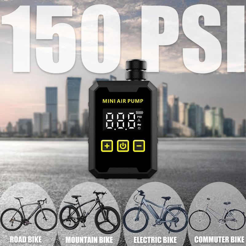 150Pis Mini Portable Bike Electric Air Pump 500mAH Type-C Compressor Tire Inflator MTB Road Bicycle Pump with LED Display
