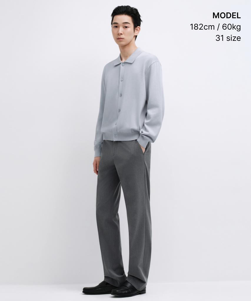 MUSINSA STANDARD Semi-Wide Hidden Elastic Waist Slacks [Melange Gray]