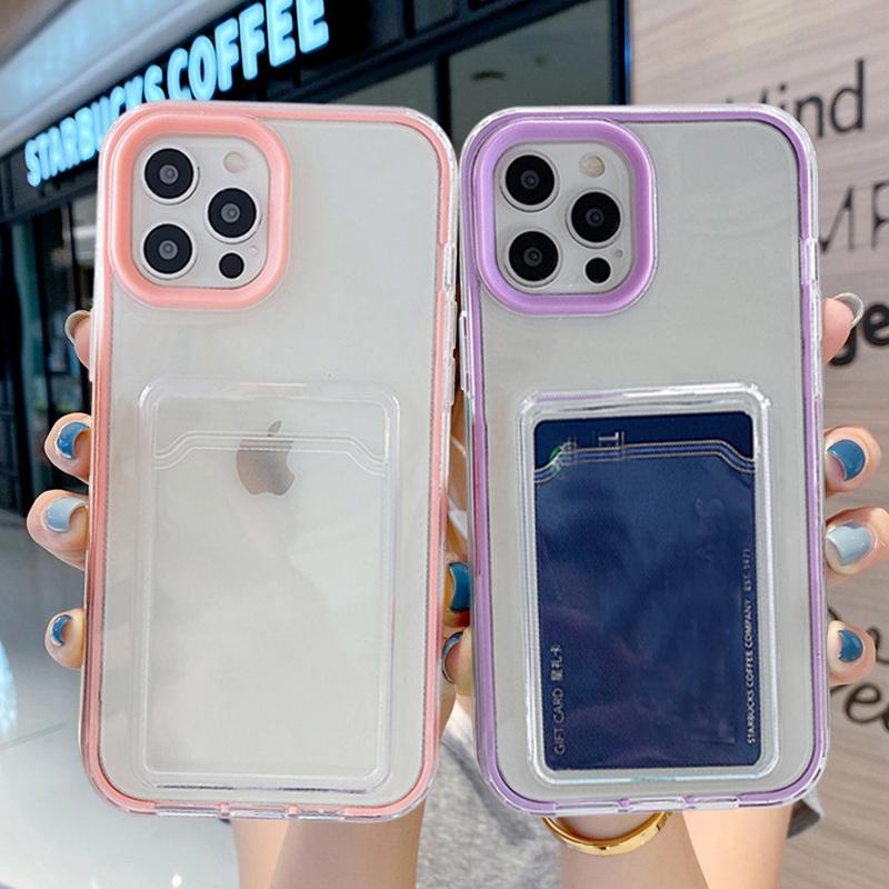 For Iphone Case Card Bag Transparent Phone Case For Iphone 14 11 13 12 Pro Max Xr Xs 14plus Pro Soft Clear Bumper Fitted Cover