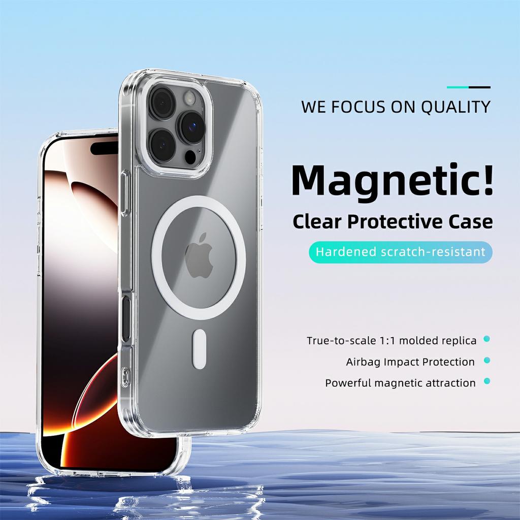 Для чехла iPhone 16 Pro Max, совместимого с MagSafe, прозрачная задняя крышка из ТПУ и ПК, устойчивая к царапинам