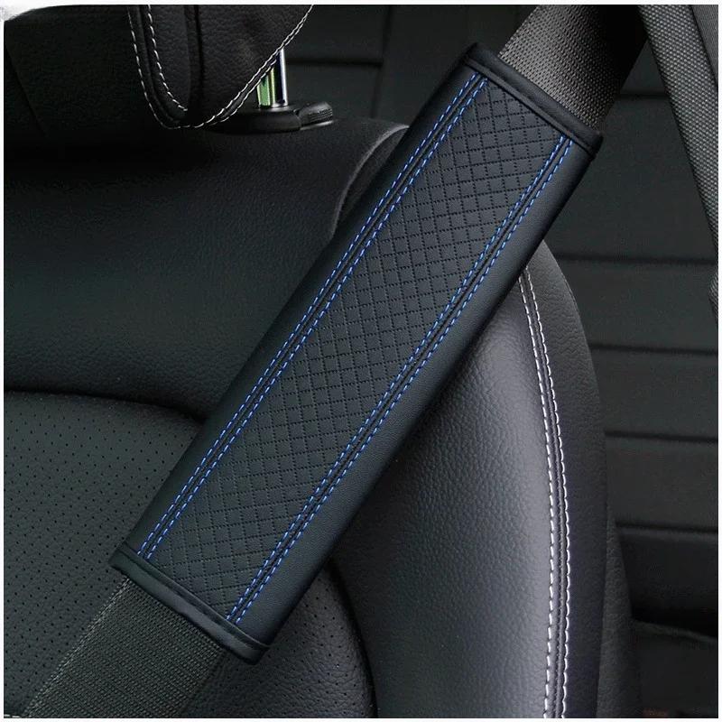 1/2Pcs PU Leather Car Seat Belt Shoulder Cover Embossed Safety Belt Protective Cover Comfortable Embroidered Auto Seatbelt Trim