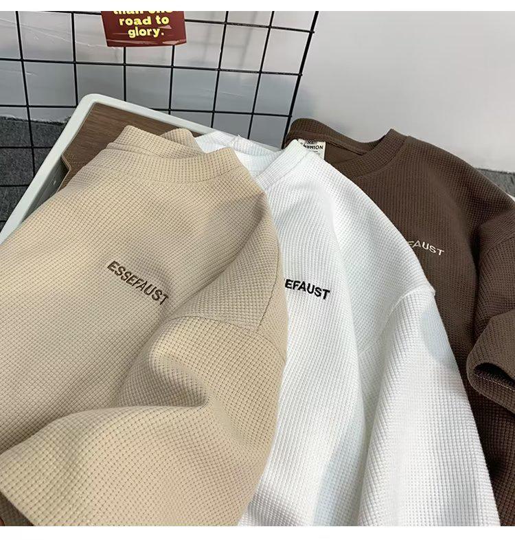 Мужская японская трендовая вафельная футболка с коротким рукавом, свободного кроя, в стиле кэжуал