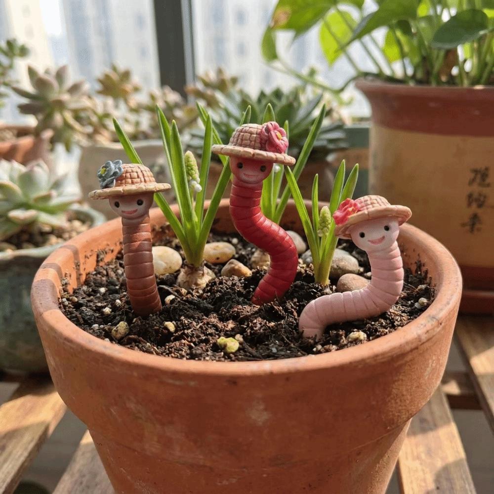 3PCS/SET Realistic Earthworm Flowerpot Decoration Resin Earthworm Ornaments Indoor Plants