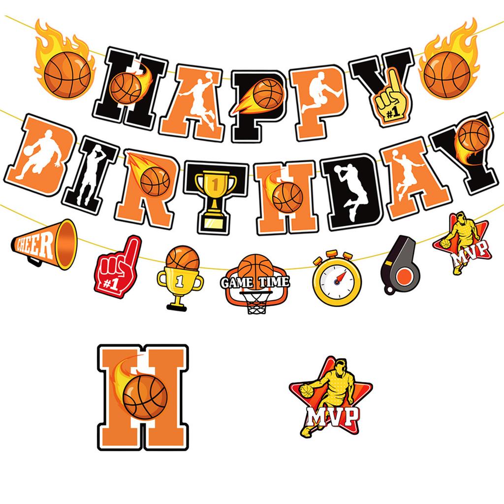 Украшения для вечеринки в баскетбольной тематике с баннерами, воздушными шарами и топперами для торта для спортивного праздника и детского дня рождения