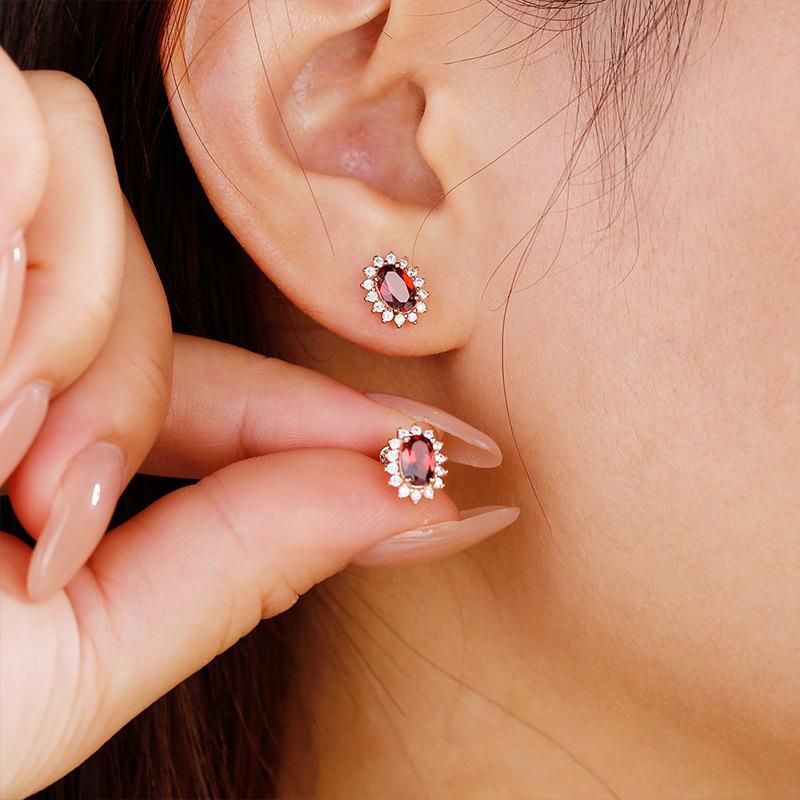 Серьги-пусеты с имитацией натурального граната 1 карат, розовое золото, серьги принцессы Дианы