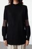 Women's Fashionable Stylish Hijab Sweater Black Tulle Detailed Knitwear Sweater