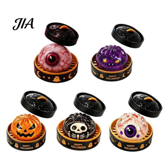 Halloween Party Favors 1/5/6Pcs Dumpling Squeezing Toy with Steamer, Pumpkin Ghost Eyeball Skeleton Bun Stress Relief for Kids Adults,