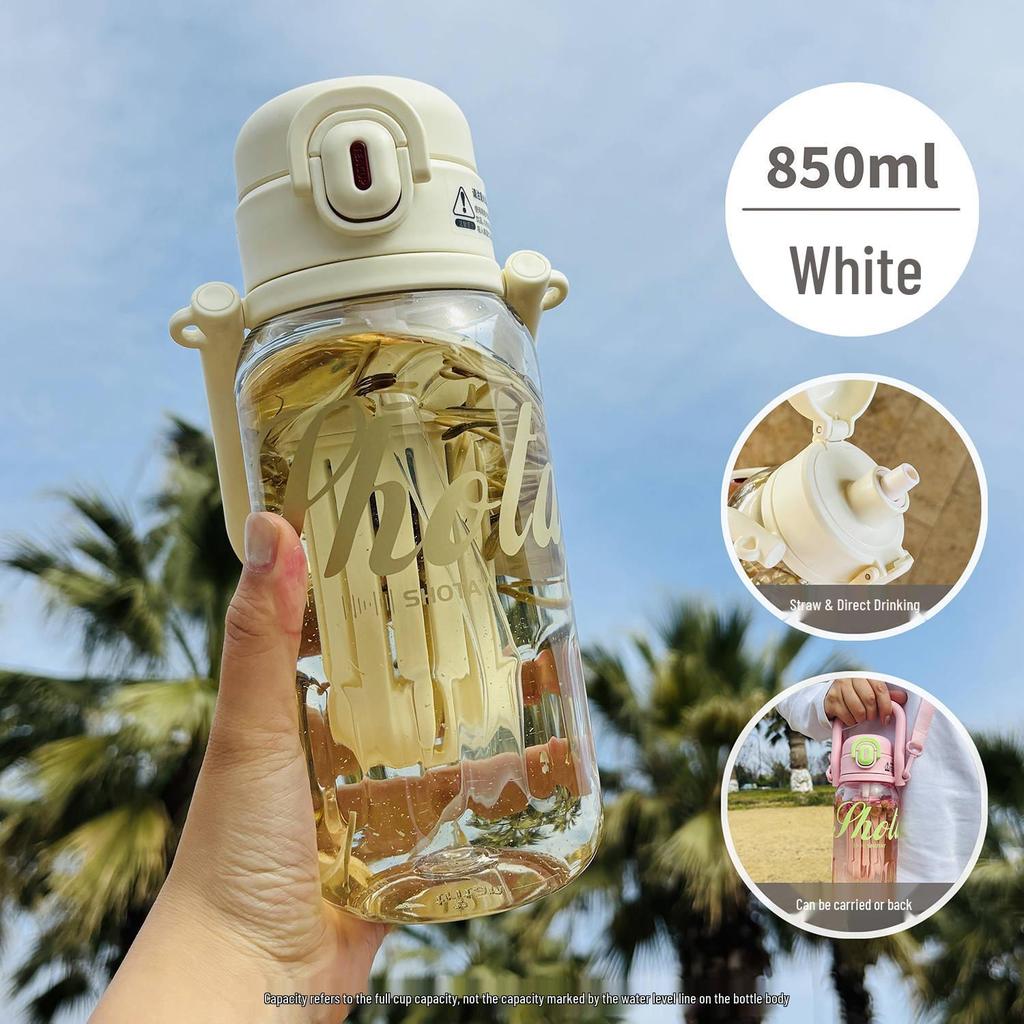 Shangtai Tritan Large-Capacity Straw Sports Cup with Scale & Double Drink Compartments.