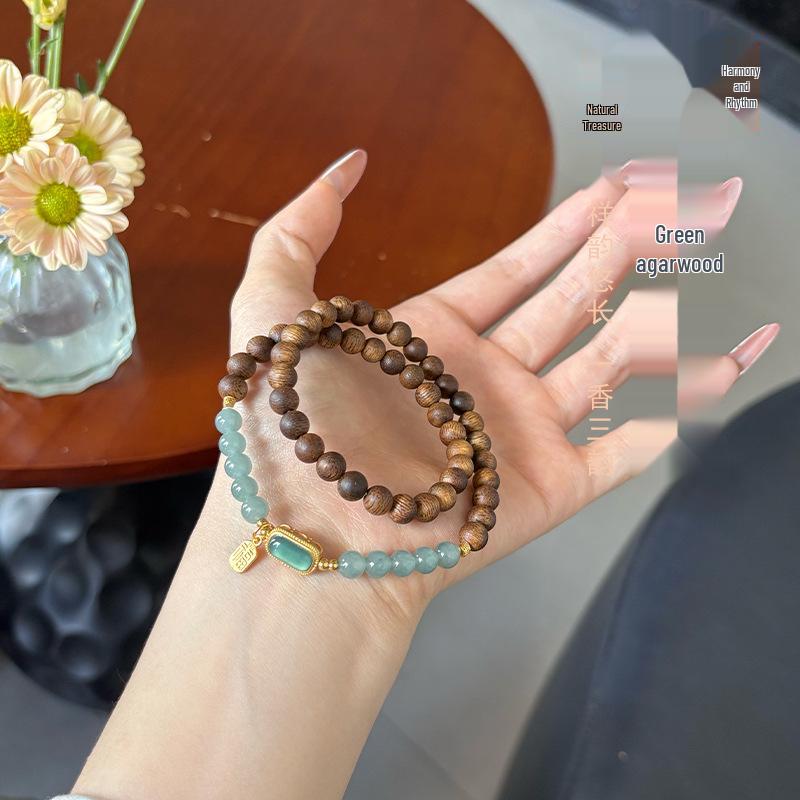 Natural Hetian Jade & Agarwood Bracelet 6mm for DIY & Live Streaming