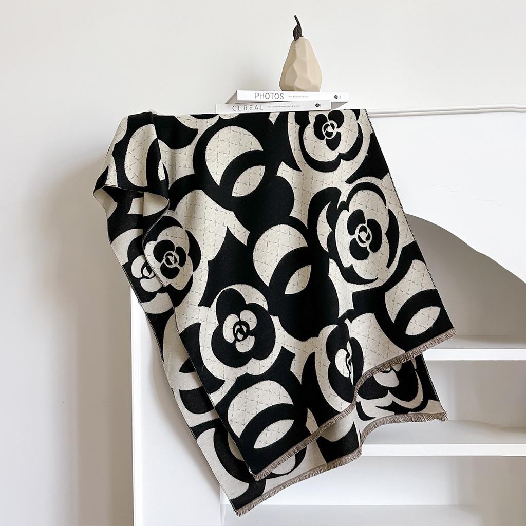 Scarf Autumn And Winter Shawl Japanese And Korean Imitation Cashmere Soft Imitation Cashmere Camellia Cold-Proof Atmosphere Warm Scarf