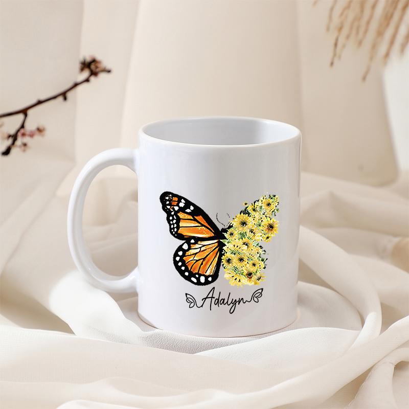 Retro Butterfly Personalized Name Ceramic Cup with Handle White Mug Reusable Drink Coffee Cup Wedding Birthday Party Custom Gift