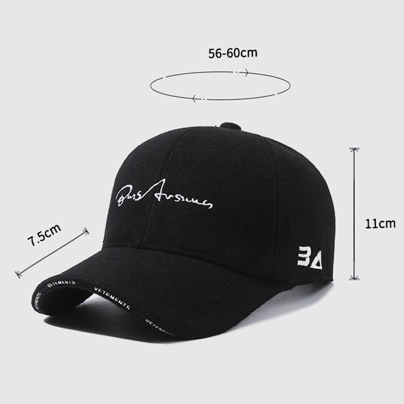 Autumn Winter Woolen Warm Men's Embroidery Cap Middle-Aged Thick Baseball Cap Letter Peak Cap