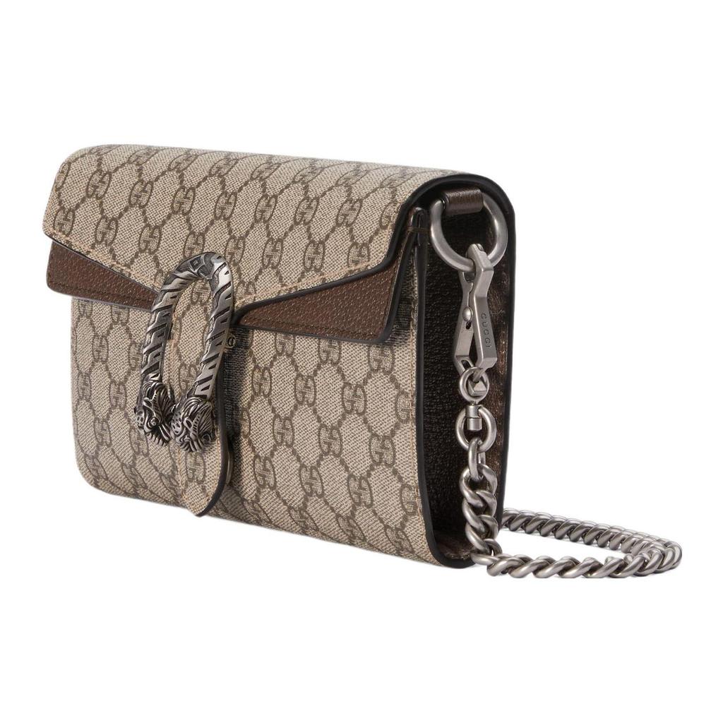 Gucci Dionysus GG Supreme Chain Wallet Beige Canvas Brown Leather Silver Hardware Daily Use 731782-96IWN-8747