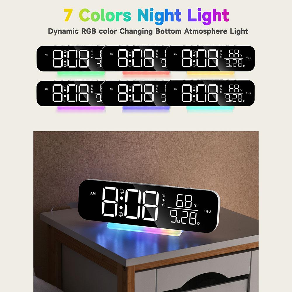 GS-G9 Dynamic RGB Large Display LED Digital Alarm Clock Calendar Desk Clock with Vibration Pad
