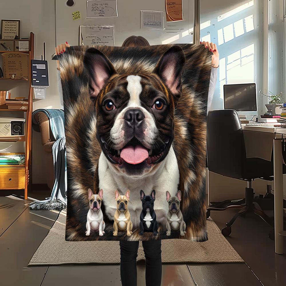 1 шт. Фланелевое одеяло с принтом французского бульдога, Высокое качество, Удобное для всех сезонов, Декор для дома, Тепло и уют, Идеально для подарков